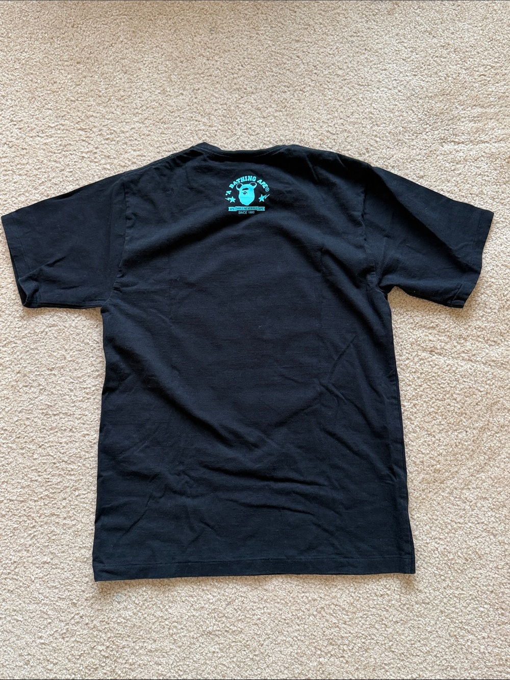 A Bathing Ape ,Bape Black Tee with Pink & Blue Camo Ape Head Graphic - Picture 2 of 5